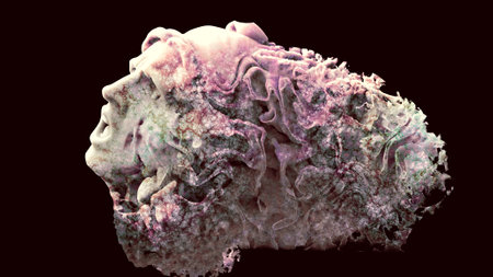 Shattered dreams and hopes. Pain and sorrow. Sadness and discomfort. Change. Side view of face with...