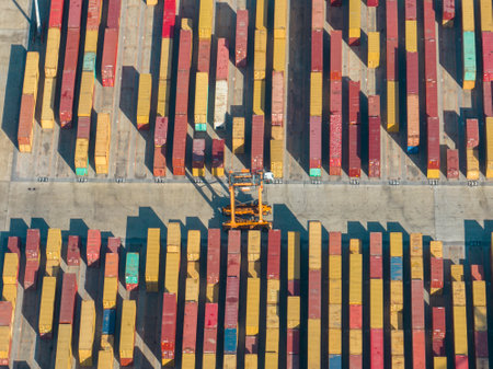 Aerial view of the port of Gioia Tauro, Calabria Italy. Goods loading and unloading operations. Container. Import and export. Global trade. Movement of goods by ship. Transportatioの写真素材