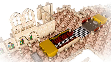 Westminster abbey, 3d section, church map and main points. Coronation of the new king. London. England. Architecture and interiors. 3d renderingの写真素材