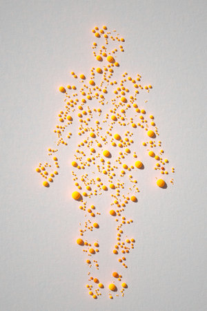 Immune defenses, human body silhouette. Blood circulation, blood pressure. Vitamins and dietary supplements, body care. Virus. 3d renderingの写真素材
