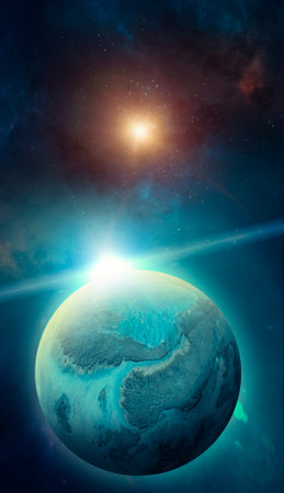 Planets and exoplanets of unexplored galaxies. Sci-Fi. New worlds to discover. Colonization and exploration of nebulae and galaxiesの写真素材