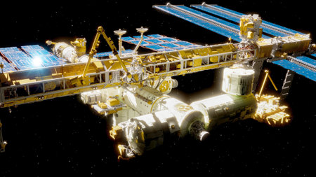 space station, or a habitable artificial satellite, in low Earth orbit.  3dの写真素材
