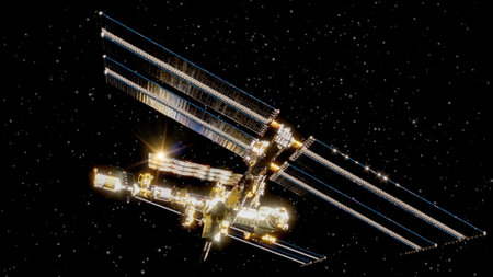 space station, or a habitable artificial satellite, in low Earth orbit.  3dの写真素材