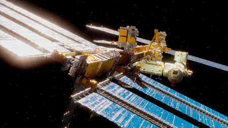 space station, or a habitable artificial satellite, in low Earth orbit.  3dの写真素材