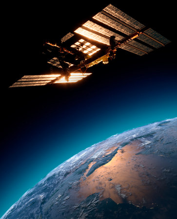 space station, or a habitable artificial satellite, in low Earth orbit.  3dの写真素材