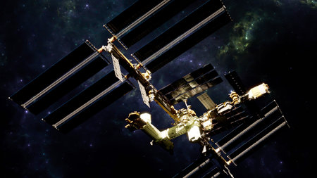 space station, or a habitable artificial satellite, in low Earth orbit.  3dの写真素材