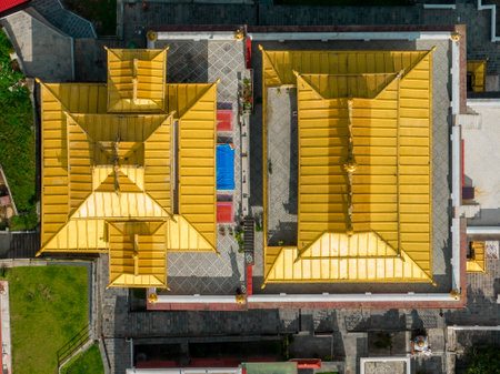Aerial view of the Thrangu Tashi Yangtse Monastery or Namo Buddha Monastery is a Tibetan Buddhist monastery, close to Kathmandu, it lies at the top of the hill. Nepal 10-03-2023のeditorial素材