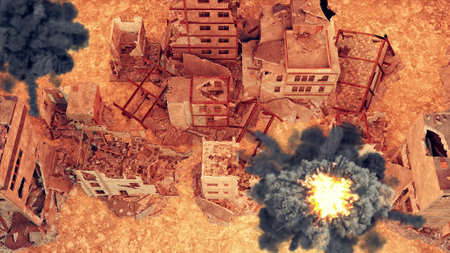 Middle Eastern city, buildings bombed end destroyed. Military operations.の写真素材