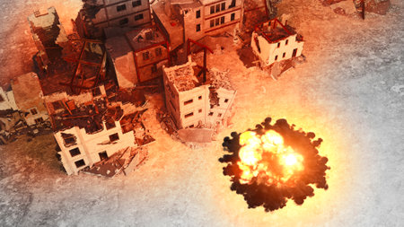 Middle Eastern city, buildings bombed end destroyed. Military operations.の写真素材