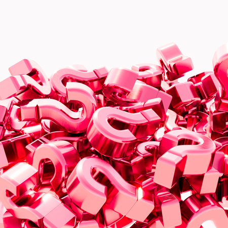 Red question marks stacked on top of each other. Unanswered questions. Questions and doubts. Search for truth. Copy space. Faq. 3d renderingの写真素材