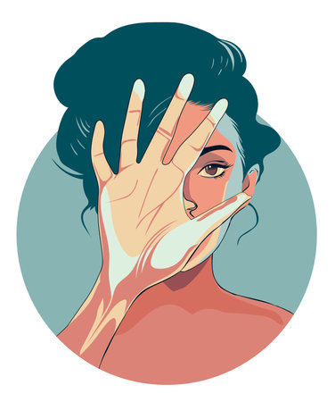 Woman depression, abuse, beating, girl, child, violence against women. Hand in front of the face to protect oneself from beatingsのイラスト素材