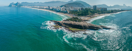 Aerial view of Diabo beach and Ipanema beach, Pedra do Arpoador. Rio de Janeiro. Brazilの写真素材