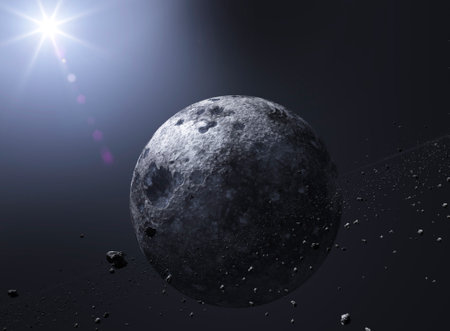 Planet and asteroid. Asteroid rings around a planet. New worlds and galaxies, discoveries of new...