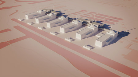 Zaporizhzhia nuclear power plant in southeastern Ukraine. Active plant with power generating capabilities. 3d renderingの写真素材