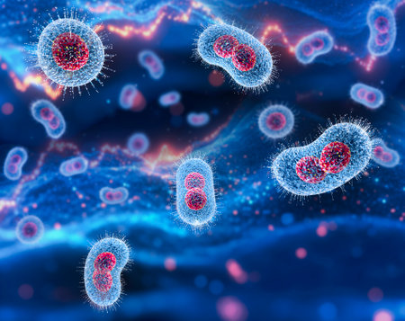 Microscope view of monkeypox, it is a disease caused by infection with a virus. People with mpox often get a rash, along with other symptoms. 3d renderingの写真素材