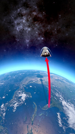 Dragon spacecraft. Space Exploration. Low Earth Orbit and Earth View. 3d renderの写真素材