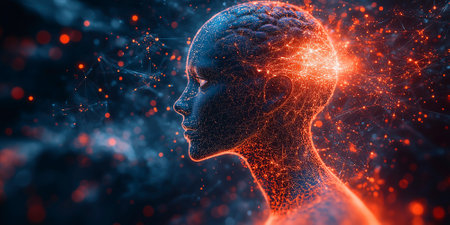 Digital consciousness, brain potential. Ideas and innovation. Free your mind. Synapses and artificial intelligence. Cloud and globalization. Human anatomy and brain,の素材