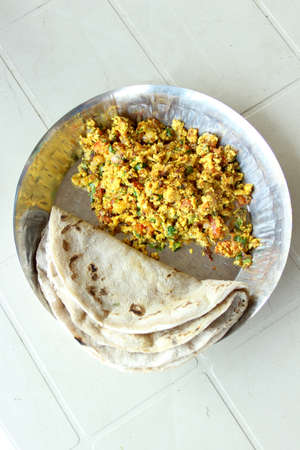 Egg Bhurji and Jowar roti.A rural meal plate.の写真素材