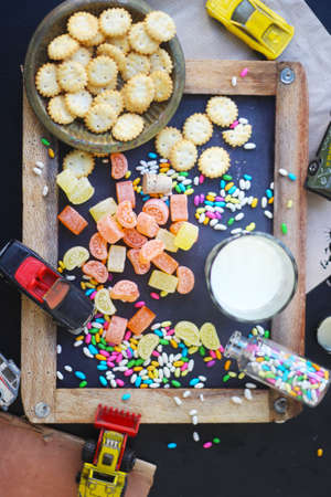 orange candies and all things retro from childhood memories of an Indian 90's kids.の写真素材