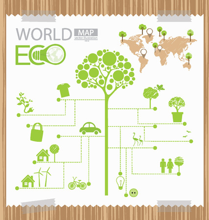 Infographic,  Tree,  Diagram,  Go green concept,  World Map vector Illustrationのイラスト素材