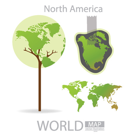 Tree design,  North america  World Map vector Illustration のイラスト素材