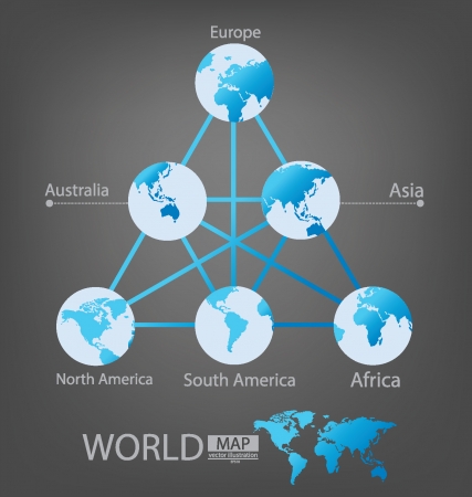 Africa, Asia, Australia, Europe, North america, South america, Modern globe  vector Illustration のイラスト素材