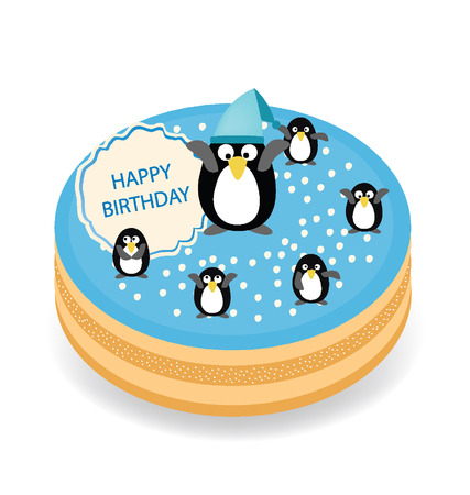Happy birthday Penguin cake vector illustrationのイラスト素材