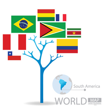 Tree design, Countries in South america, flag, World, Map vector Illustrationのイラスト素材