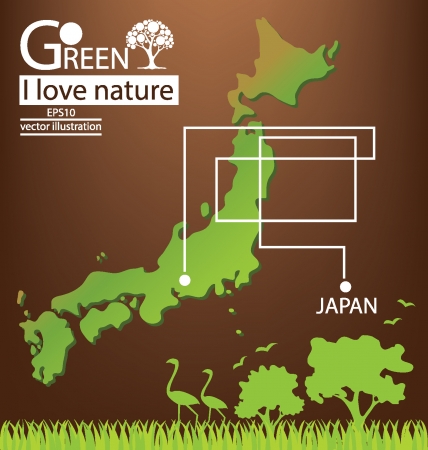 Japan map, Save world, Green concept vector illustrationのイラスト素材