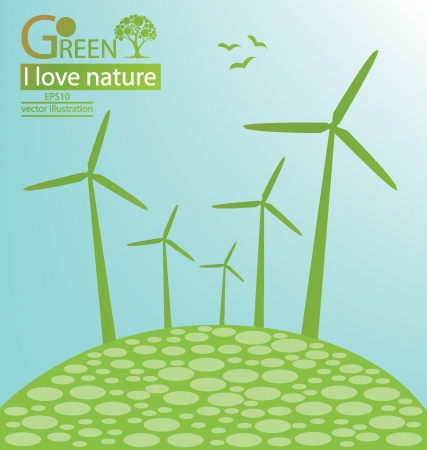 Wind turbine, Green concepts, save world vector illustrationのイラスト素材