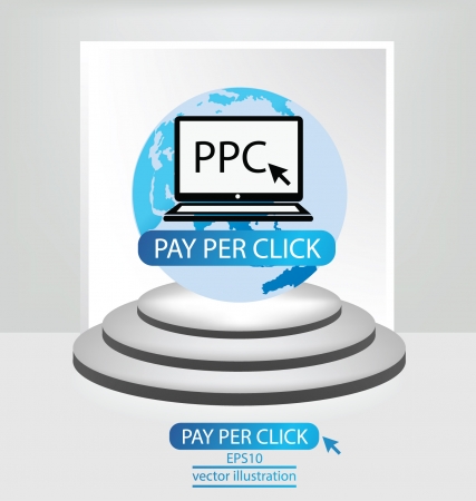 White backdrop in room, Pay per click concept vector Illustrationのイラスト素材