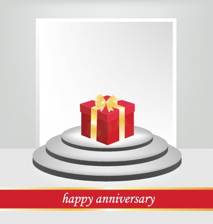 Anniversary, Red gift box, White backdrop in room  illustrationのイラスト素材
