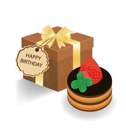 Chocolate cake and gift box on white backgroundのイラスト素材