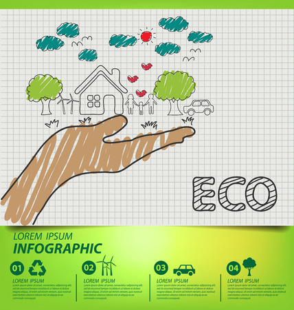 Creative drawing ecology concept. vector illustration.のイラスト素材
