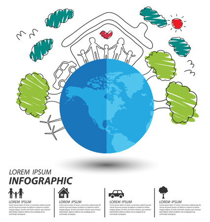 Creative drawing ecology and happy family concept Vector illustration design template.のイラスト素材