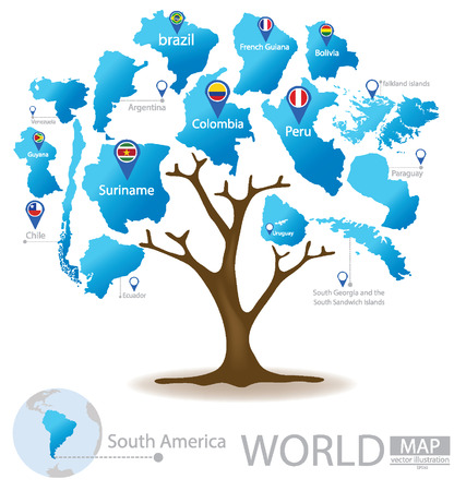 Tree design. Countries in South america. World. Map vector Illustration.のイラスト素材