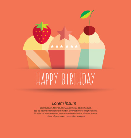 Cupcakes vector card in flat styleのイラスト素材