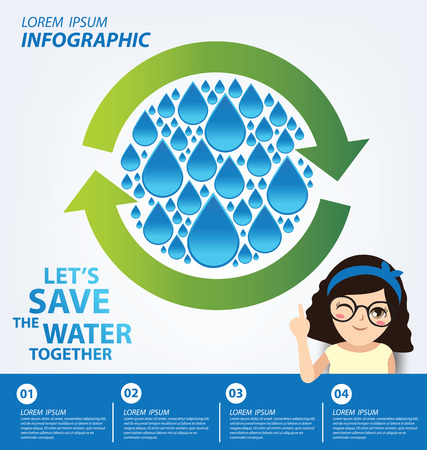 Save water concept. Infographic template. Vector illustration.のイラスト素材