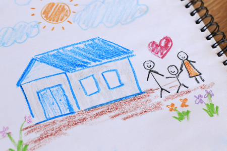 Drawing of happy familyの写真素材