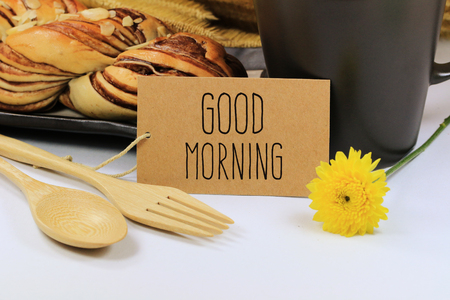 Good Morning - Breakfast with hot cocoa and Bread chocolate twistの写真素材