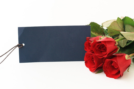 Red rose and empty tag for your textの写真素材