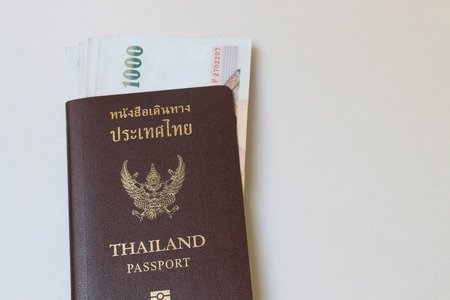 thai passport with thai moneyの写真素材