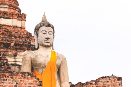 Ancient Buddha Statue at Wat Yai Chai Mongkol (or Mongkhon) in Ayutthaya, Thailand.の写真素材