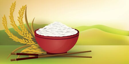 Rice Bowl and chopstick. Vector illustration.のイラスト素材