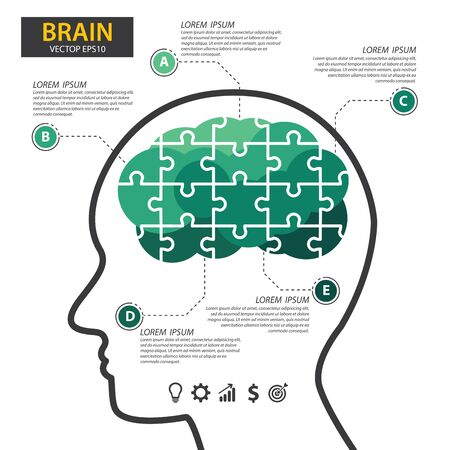 Brain jigsaw design. Infographic template for presentation. vector illustration.のイラスト素材