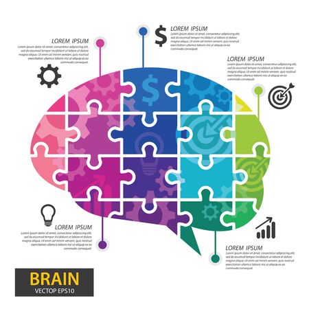 Brain jigsaw design. Infographic template for presentation. vector illustration.のイラスト素材