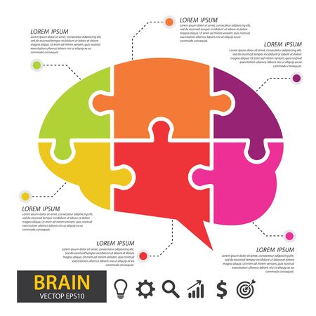 Brain jigsaw design. Infographic template for presentation. vector illustration.のイラスト素材