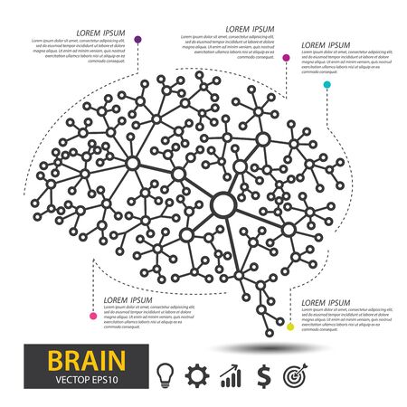 Creative concept of the brain mapping design. digital brain, technology, network, wireless, internet, communication, connection vector illustration.のイラスト素材