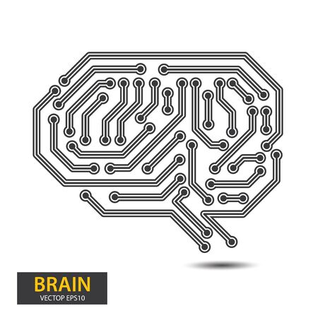 Brain with circuit board texture. Digital, technology concept. vector illustration.のイラスト素材