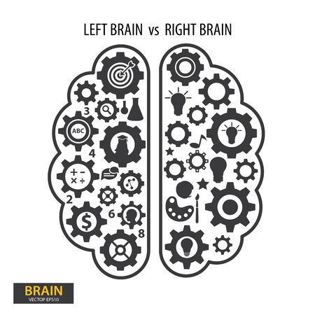 Left and right human brain concept. Brain with gears vector illustration.のイラスト素材